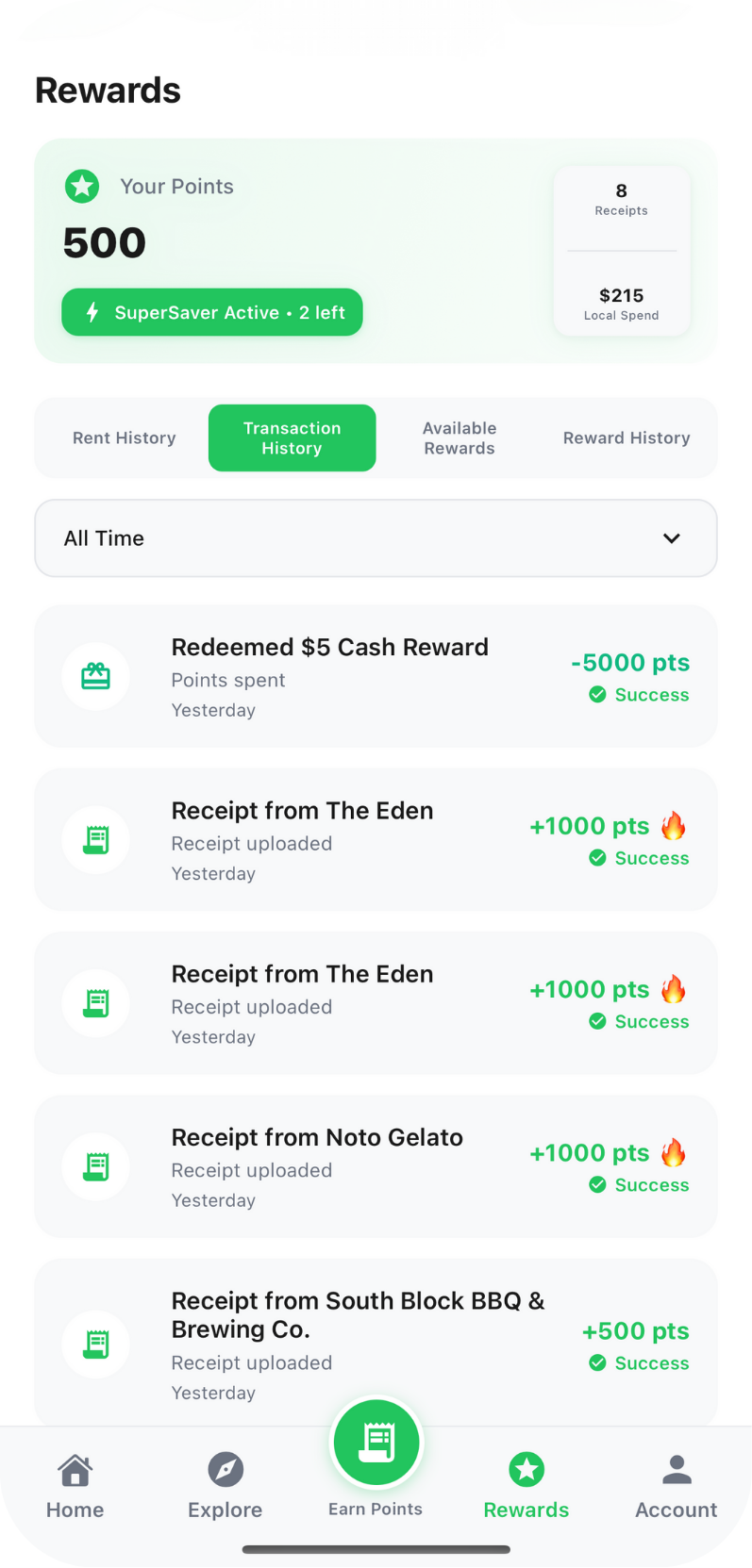 RentPlay App - Rewards Screen